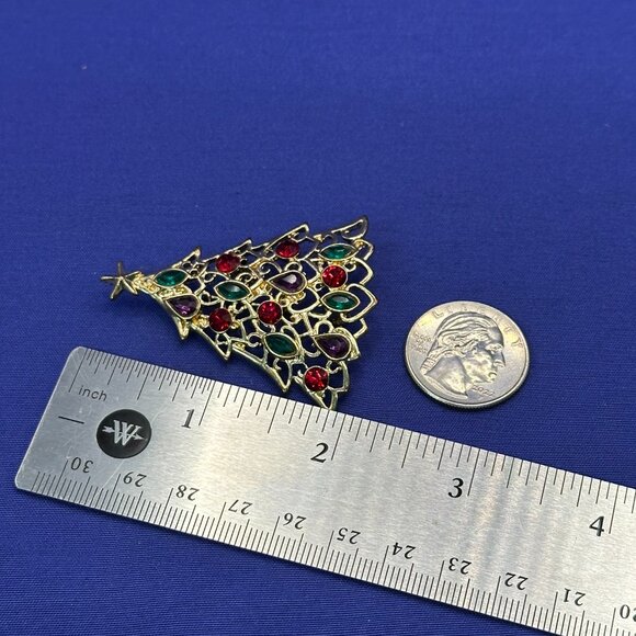 VTG Liz Claiborne “A Christmas to Remember” Gold-Tone & Crystal Tree Brooch - Picture 3 of 9